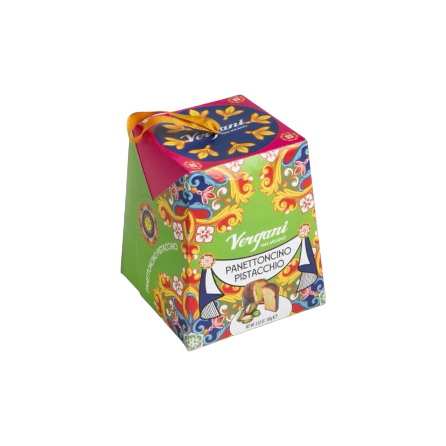 Vergani Mini panettone
With Pistachio Cream
Panettoncino Pistacchio 100g