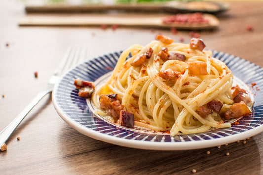 pasta with meat on saucer
