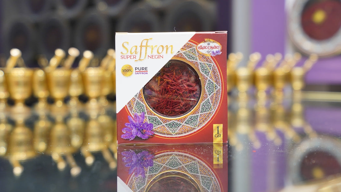a box of saffron sitting on top of a table