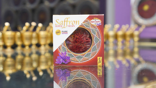 a box of saffron sitting on top of a table