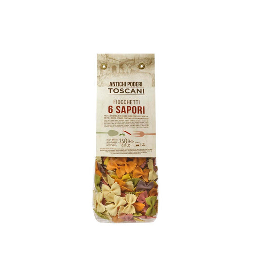 6-Flavor Fiocchetti | Antichi Poderi Toscani | Multicolor Artisan Bow-Tie Pasta 250g