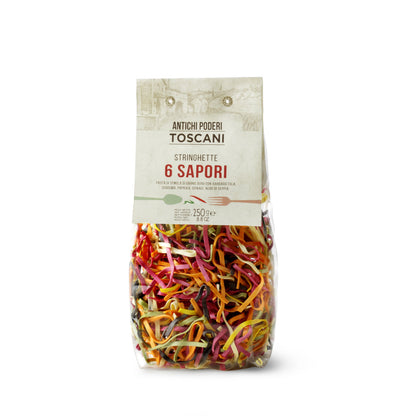 6-Flavor Stringhette | Antichi Poderi Toscani | Multicolor Artisan Thin Pasta 250g