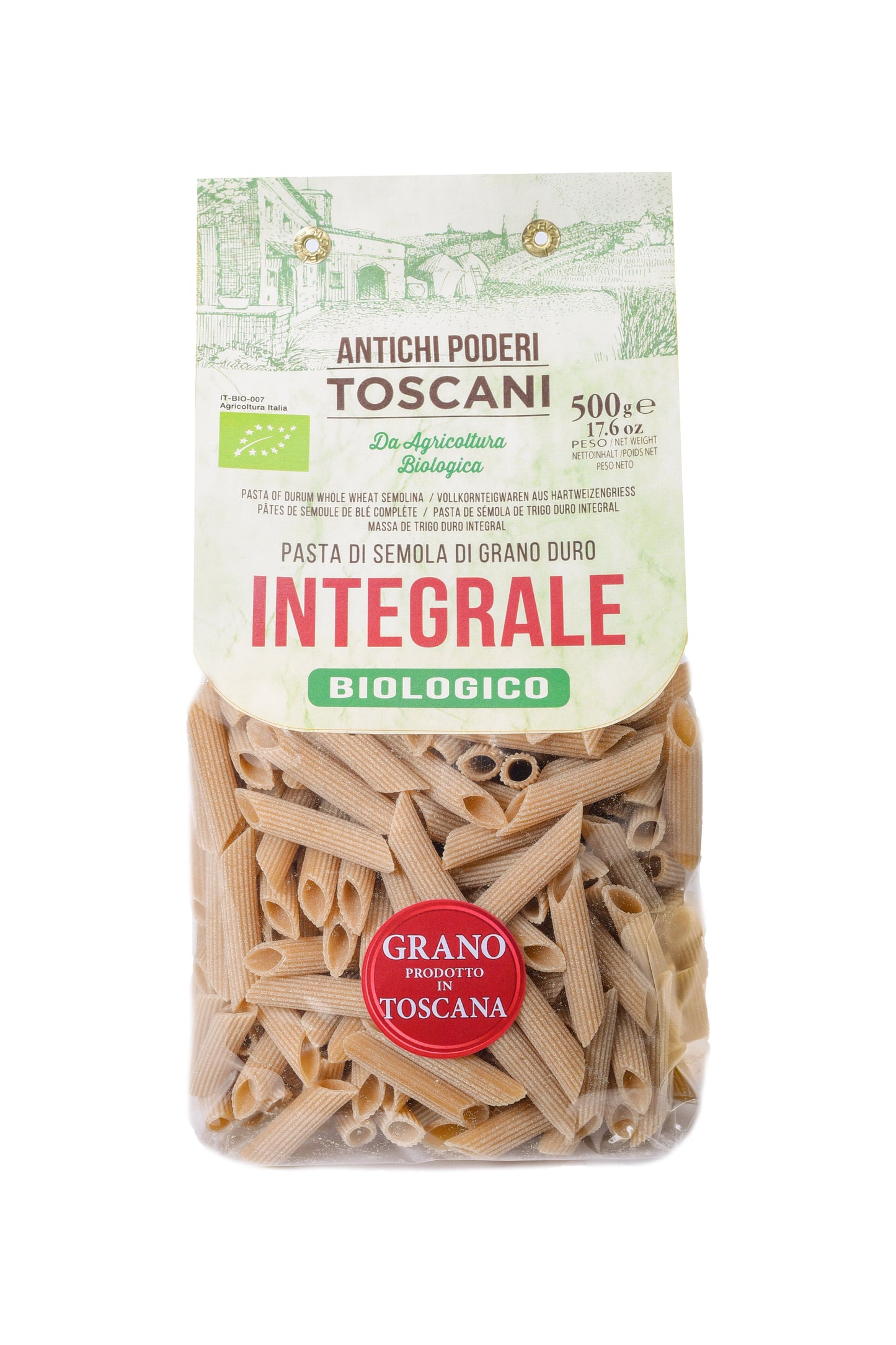 Organic Whole Wheat Penne | Antichi Poderi Toscani | Bronze-Drawn Tuscan Pasta 500g