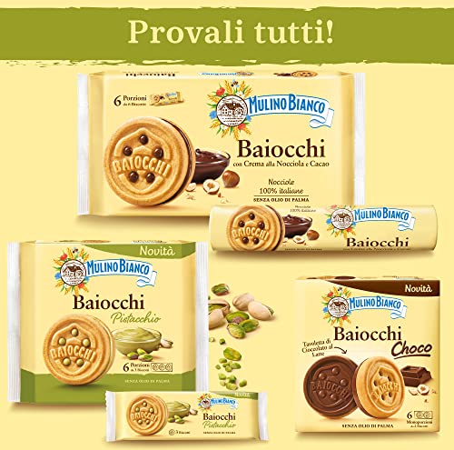Mulino Bianco Biscotti Baiocchi With Pistachio Cream, Biscotti con Pistacchio e Pastafrolla Ideali per Colazione o Merenda, Senza Olio di Palma, 1 Sacchetto da 240g