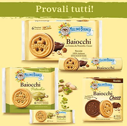 Mulino Bianco Biscotti Baiocchi With Pistachio Cream, Biscotti con Pistacchio e Pastafrolla Ideali per Colazione o Merenda, Senza Olio di Palma, 1 Sacchetto da 240g