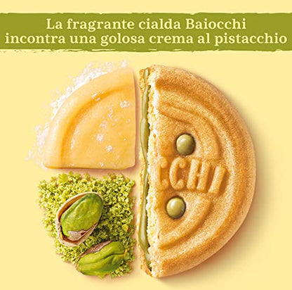Mulino Bianco Biscotti Baiocchi With Pistachio Cream, Biscotti con Pistacchio e Pastafrolla Ideali per Colazione o Merenda, Senza Olio di Palma, 1 Sacchetto da 240g