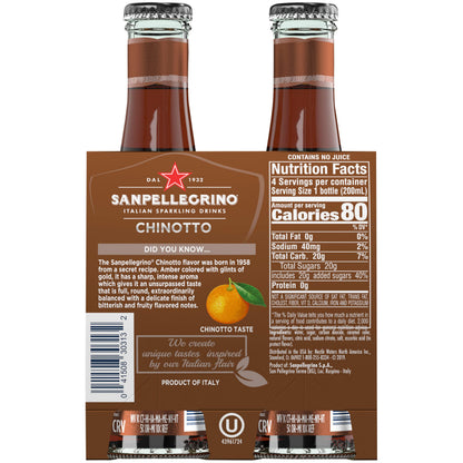 Sanpellegrino Italian Sparkling Drink Chinotto, Sparkling Citrus Beverage, 4 Pack of 6.75 Fl Oz Bottles