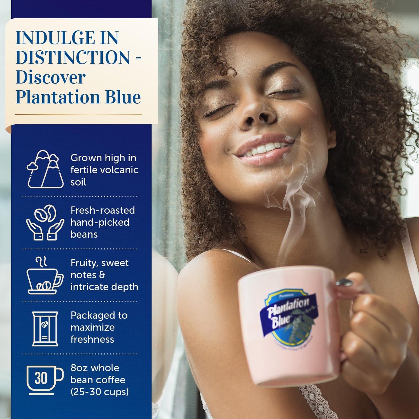 Plantation Blue® 100% Jamaica Blue Mountain Dark Roast Whole Bean Coffee – 8oz