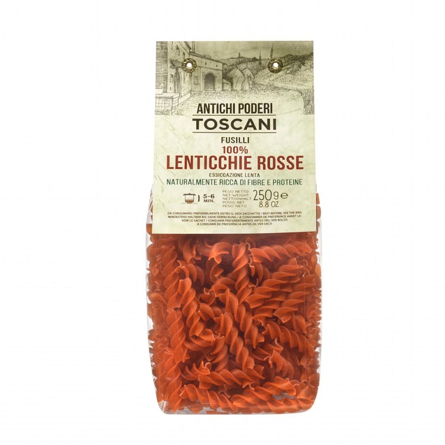 Red Lentil Fusilli | Antichi Poderi Toscani | Gluten-Free High-Protein Italian Pasta 250g