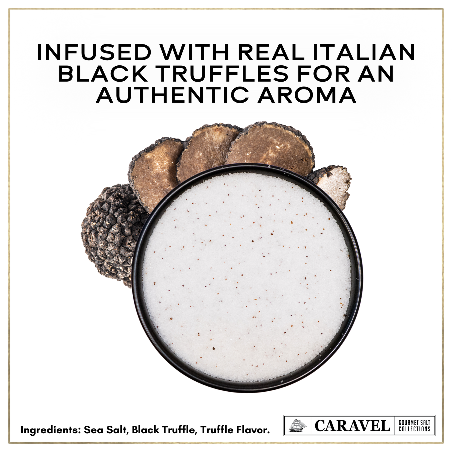 Black Truffle Sea Salt by Caravel Gourmet | Solar-Evaporated Sea Salt & Black Truffle (6 oz)