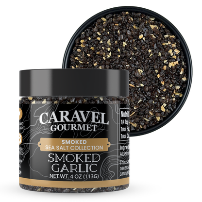 Jar of Caravel Gourmet Smoked Garlic Sea Salt on a white background