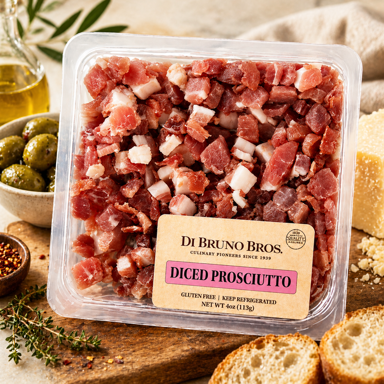 Diced Prosciutto | Italian Dry-Cured Ham | 4oz