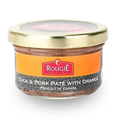 Jar of Rougie Duck & Pork Pate with Orange on a white background