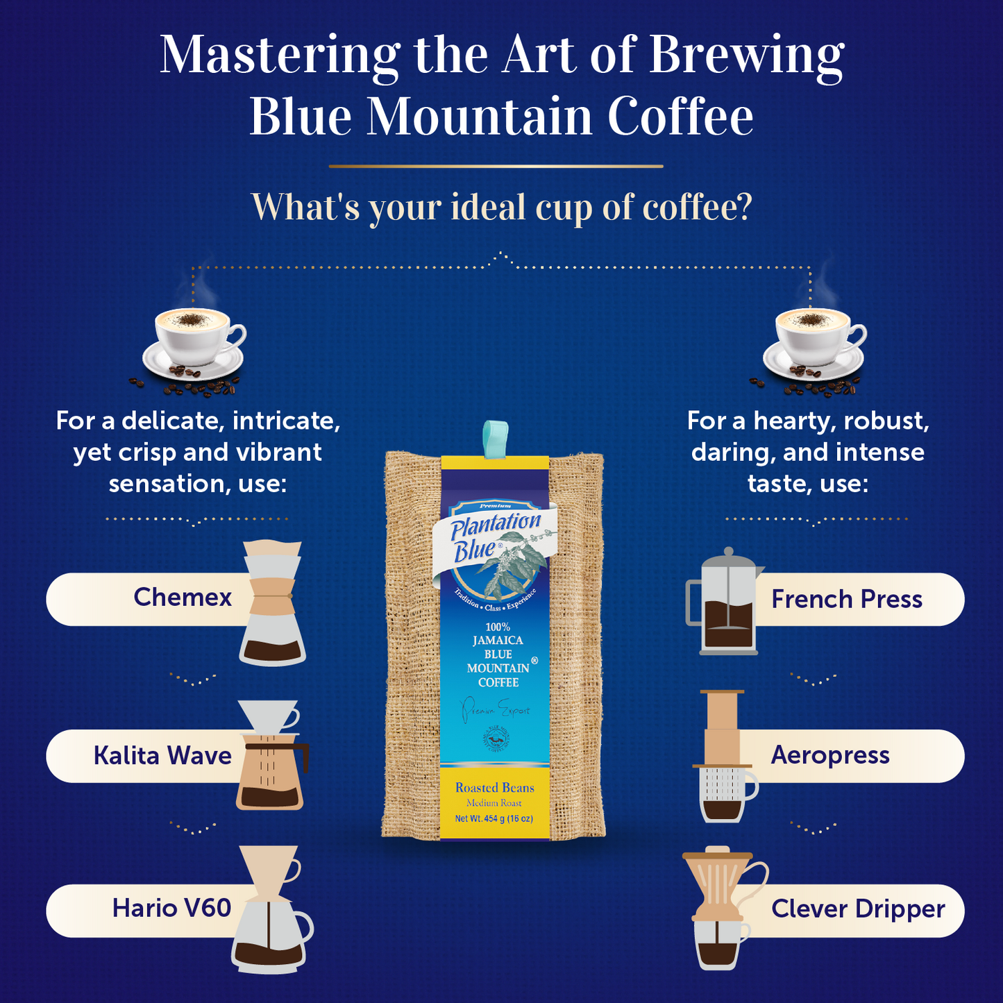Plantation Blue® 100% Jamaica Blue Mountain Whole Bean Coffee – 16oz | Medium Roast