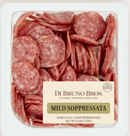 Packaged mild soppressata with Di Bruno Bros label on a white background