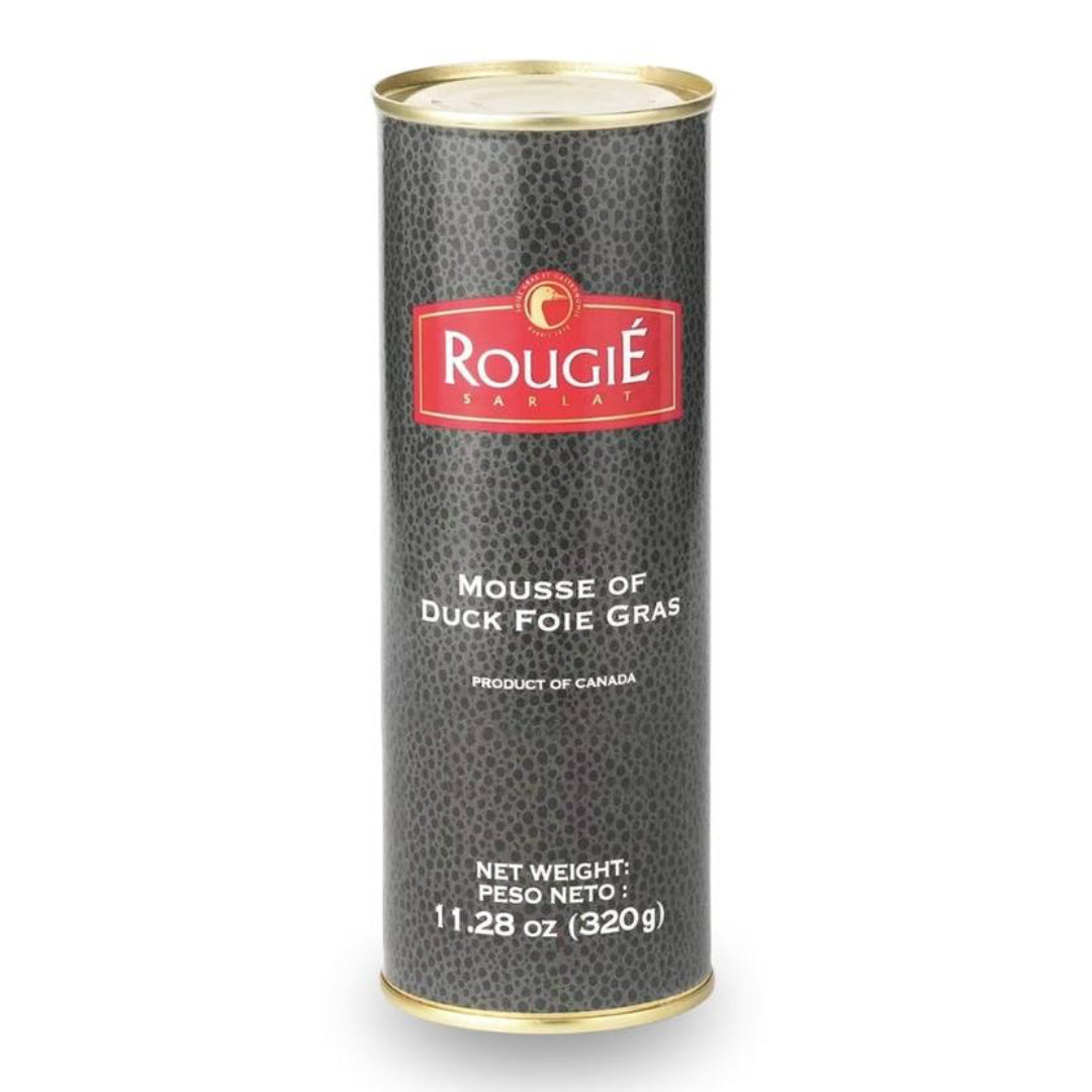 Rouge Paris mousse of duck foie gras can on a white background