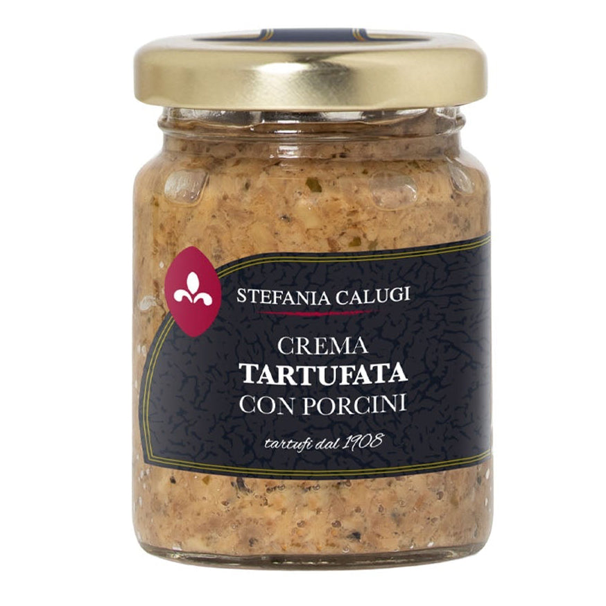 Jar of Crema Tartufata with Porcini on a white background