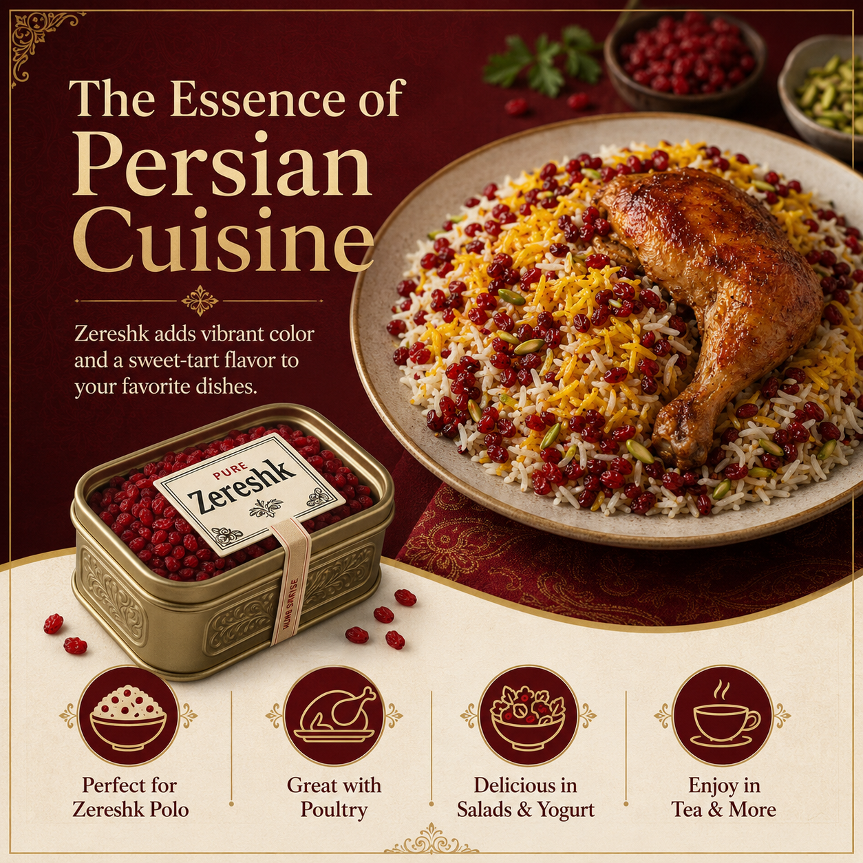 Pure Persian Zereshk Barberries | Sun-Dried Persian Barberries for Rice, Tea & Cooking