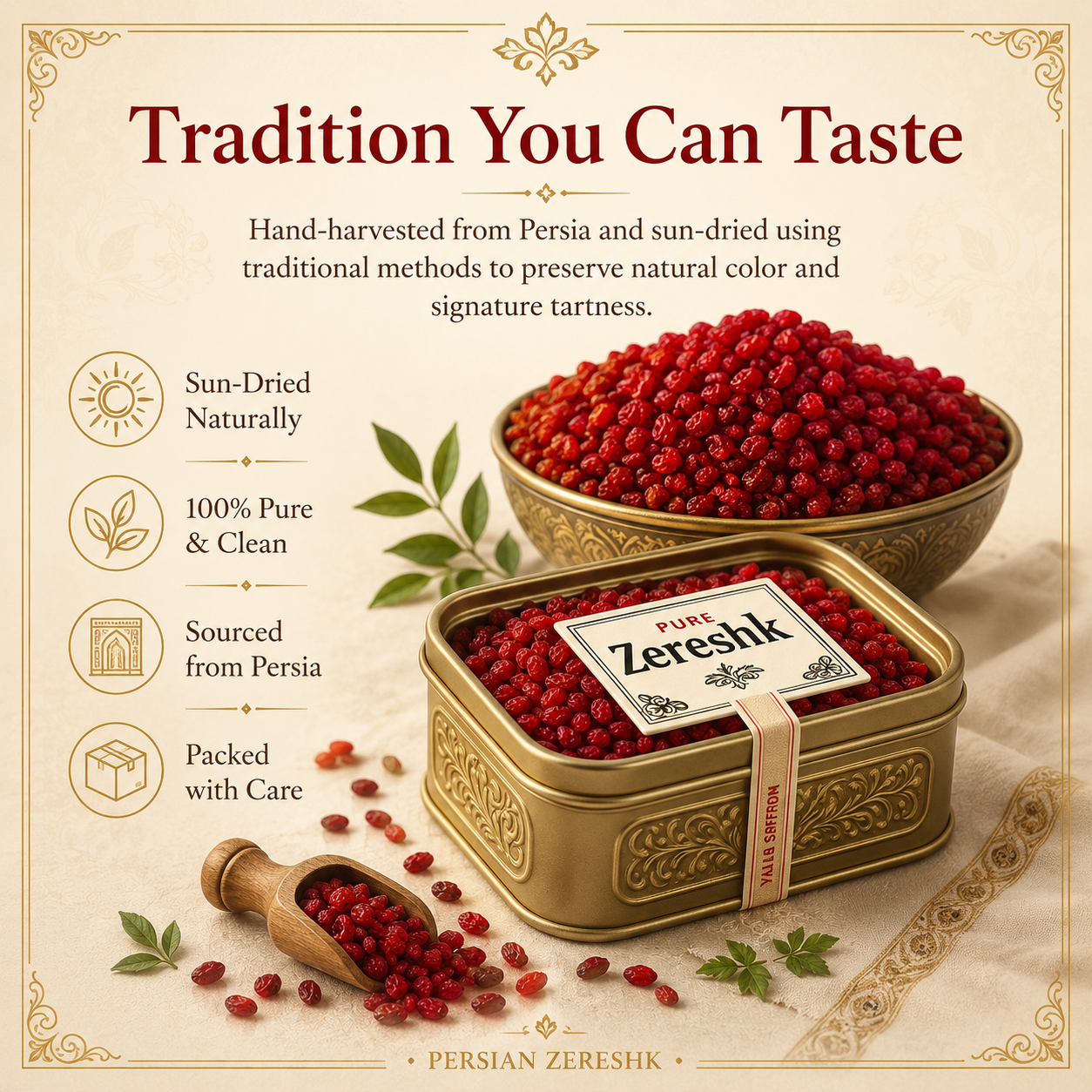 Pure Persian Zereshk Barberries | Sun-Dried Persian Barberries for Rice, Tea & Cooking