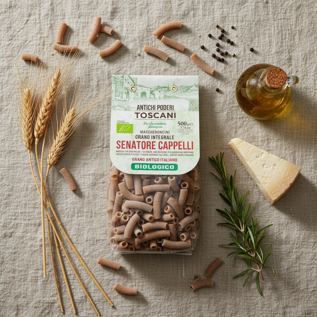 Senatore Cappelli Maccheroncini packaging flat lay