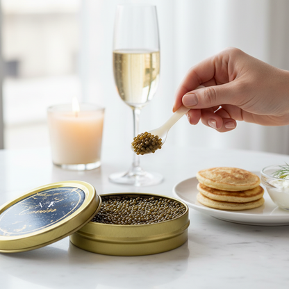 Lifestyle – Caviar Azul Marino y Dorado