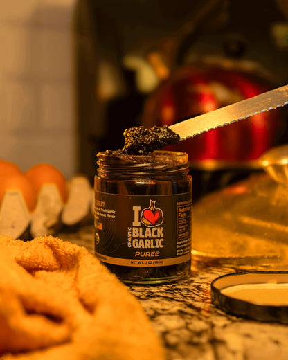 Organic Black Garlic Purée Paste in Glass Jar Umami for Easy Cooking 7 oz
