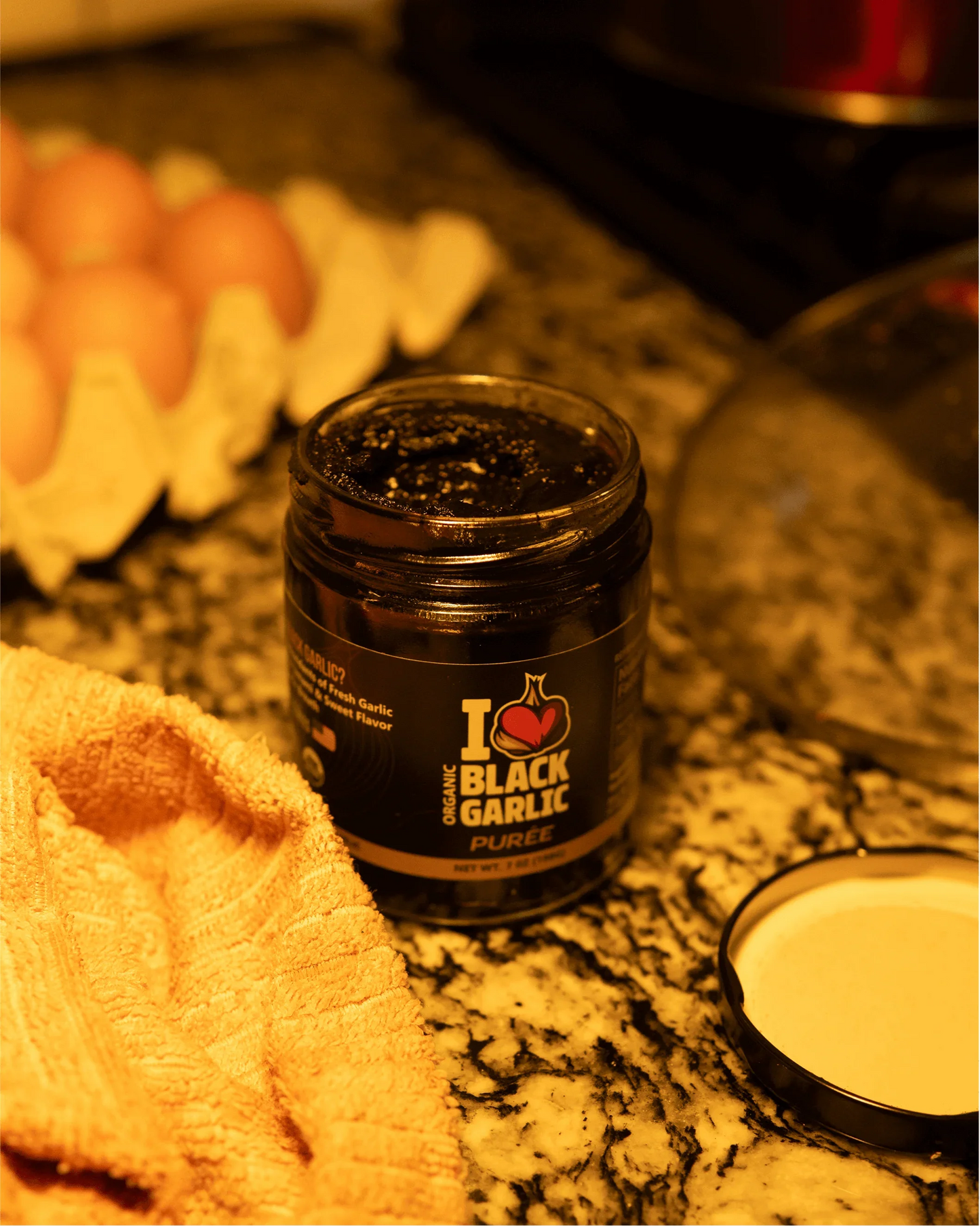 Organic Black Garlic Purée Paste in Glass Jar Umami for Easy Cooking 7 oz