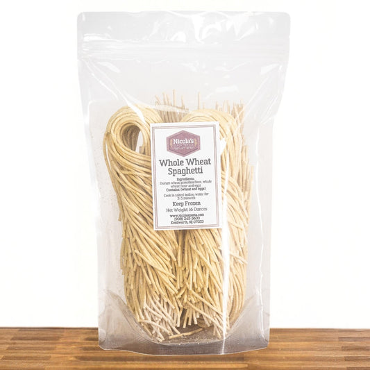 Fresh Whole Wheat Spaghetti | Organic Stoneground Pennsylvania Whole Wheat, Local Farm Eggs – Dairy-Free, Vegetarian (1 lb, 3-4 Servings)